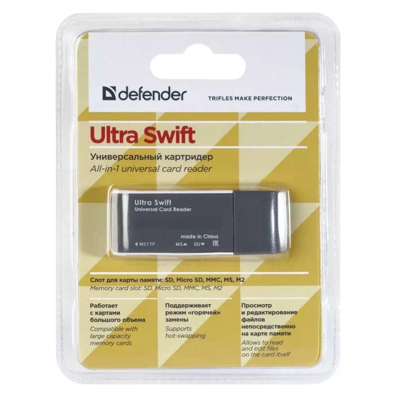 Leitor de cartões DEFENDER ULTRA SWIFT USB 2.0 modelo 83260 – compatível com cartões SD e microSD