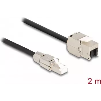 Cabo DeLOCK RJ45 macho de montagem no local para módulo Keystone RJ45 fêmea Cat.6A 2 m