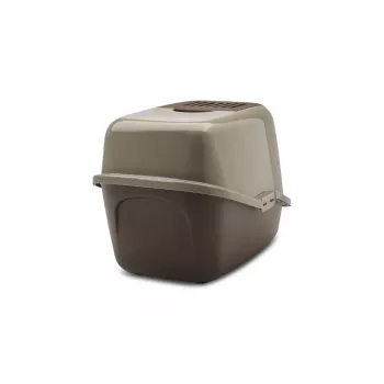 Caixa de areia para gatos com tampa Savic Nestor, plástico, 56×39×38,5 cm, cinzento quente–castanho chocolate
