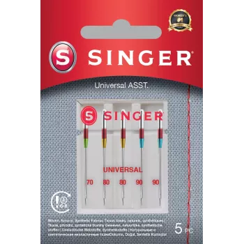 Agulhas de máquina de costura SINGER Universal ASST 5PK — tamanhos mistos para tecidos