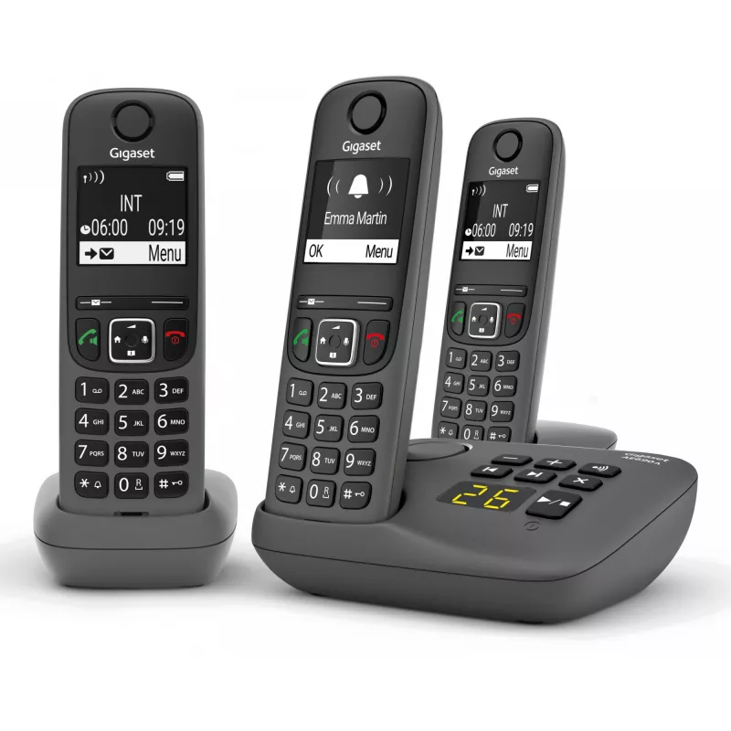 Telefone analógico/DECT Gigaset AE690A com identificação de chamada sem fios 3 telefones