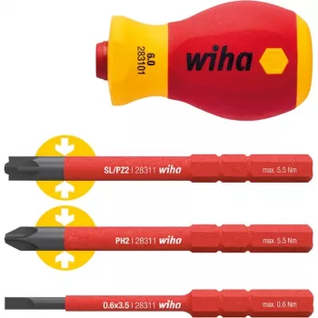 Punho de chave de fendas VDE Stubby Wiha SB28310101, diâmetro do punho 34 mm, isolado