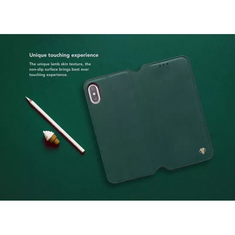 Capa de proteção VixFox para iPhone XSMAX – verde-floresta, capa folio com compartimento para cartões
