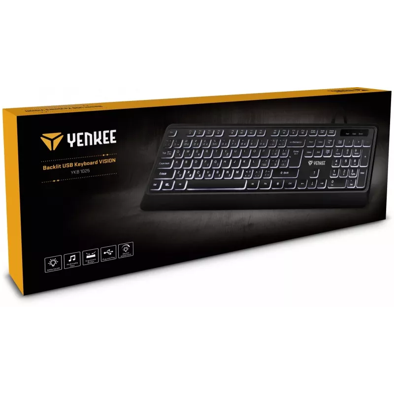 Teclado USB silencioso com retroiluminação e teclas rasas