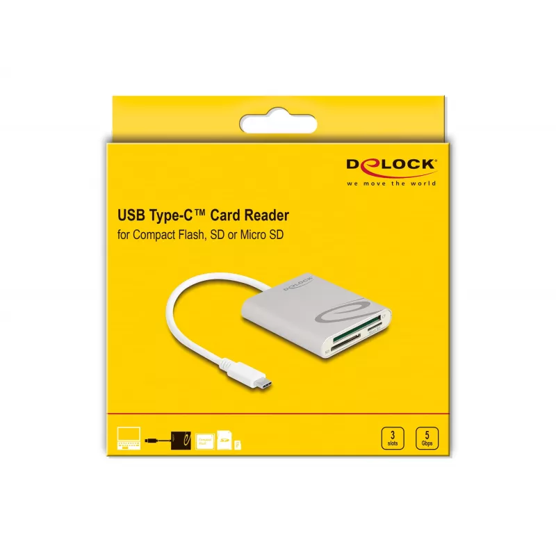 Leitor de cartões DeLOCK 91005 USB 3.2 Gen 1 Type-C cinzento CF MMC MicroSD