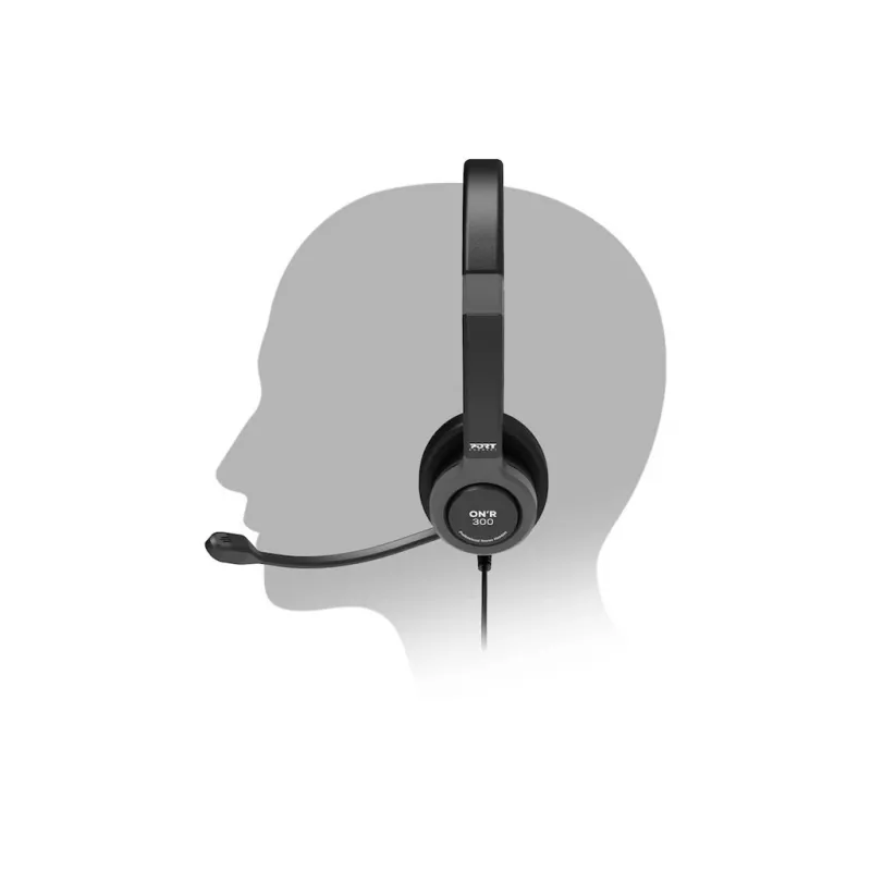 PORT CONNECT | Auscultadores estéreo USB PRO ON'R 300 | com fios | on-ear | cancelamento de ruído | preto