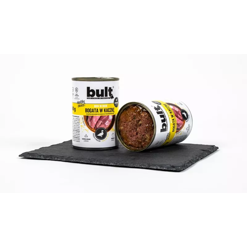 Comida húmida para cães BULT Rica em pato 400 g — refeição completa para adultos com uma fonte de proteína, lata