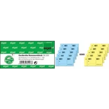 Bloco de numeração Sigel GN500 1–500, formato B 105 x A 50 mm com perfuração para suspensão