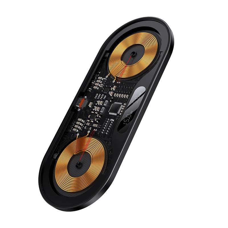 Baseus 2 em 1 20W com visor LED digital auscultadores pretos carregamento sem fios