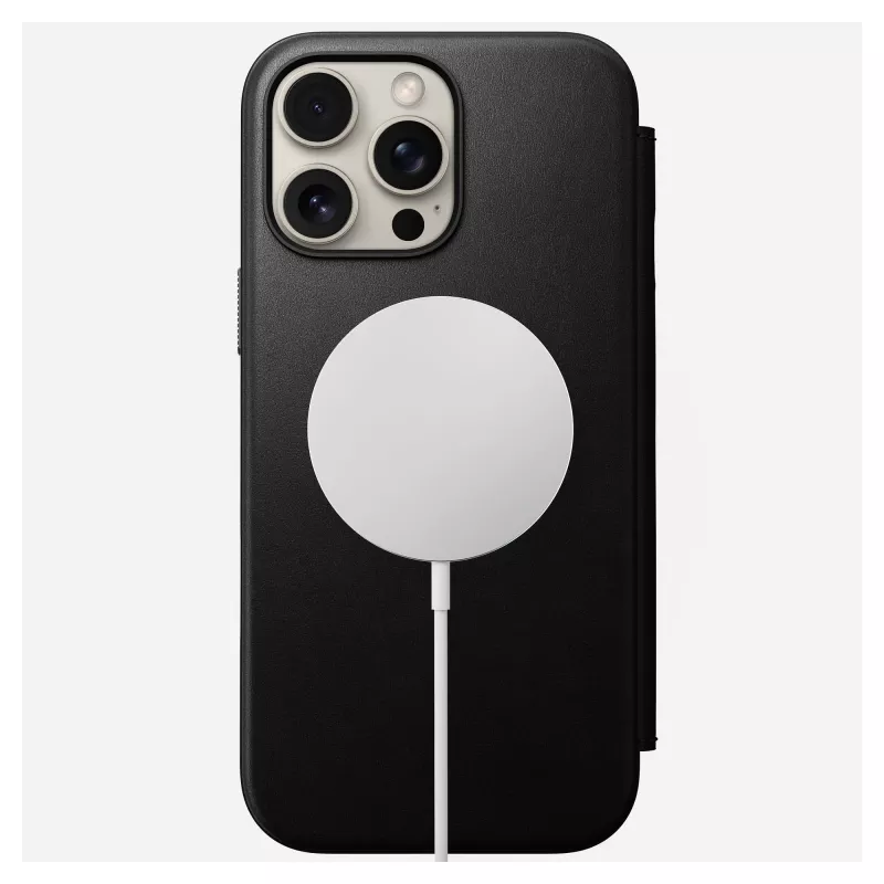 Capa tipo carteira para telemóvel Nomad NM01675785 para telemóveis Apple, compatível com até 17,5 cm (6,9 polegadas), preta, 3 compartimentos para cartões, suporte de mesa