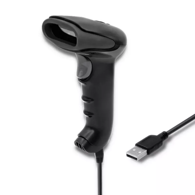 Leitor de códigos de barras manual QOLTEC 50868 — leitor laser 1D/2D, USB com e sem fios, distância de trabalho 600 mm, preto