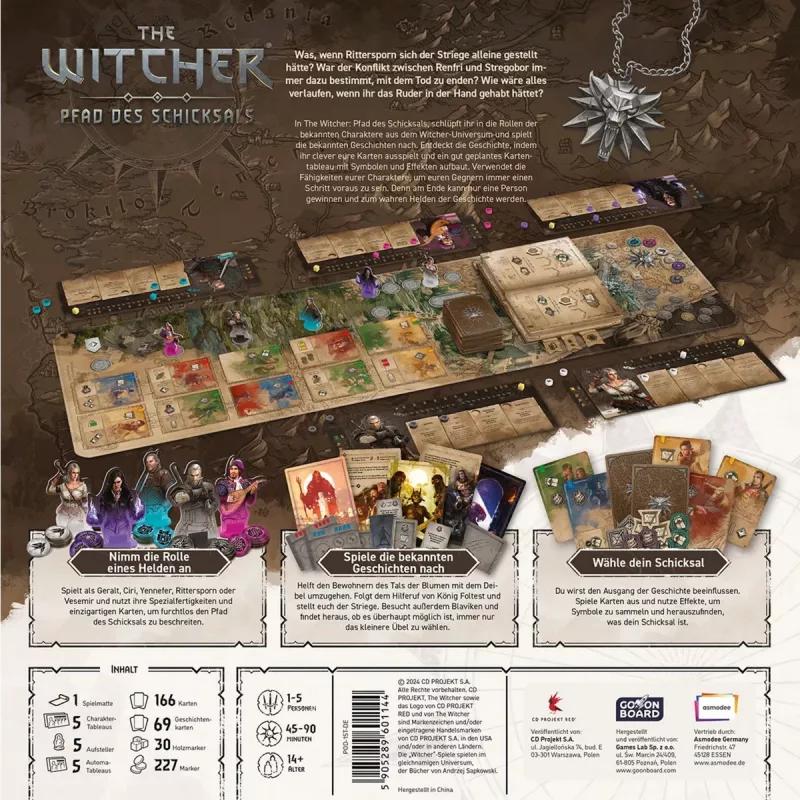 Jogo de tabuleiro Asmodee The Witcher: Pfad des Schicksals – aventura de tabuleiro, jogo baseado em cenários