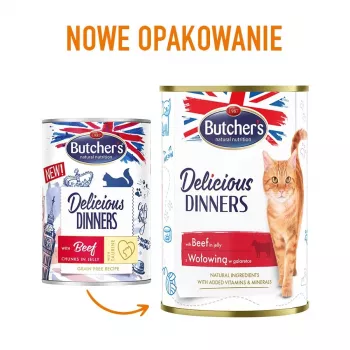 Comida húmida para gatos Butcher's Delicious Dinners 400 g — vaca, sem cereais, Adulto