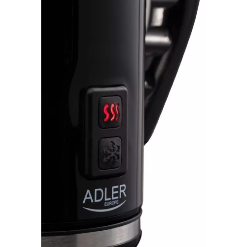Espumador/aquecedor de leite automático Adler AD 4478 — recipiente em aço inoxidável, capacidade 240 ml, 500 W, quente e frio