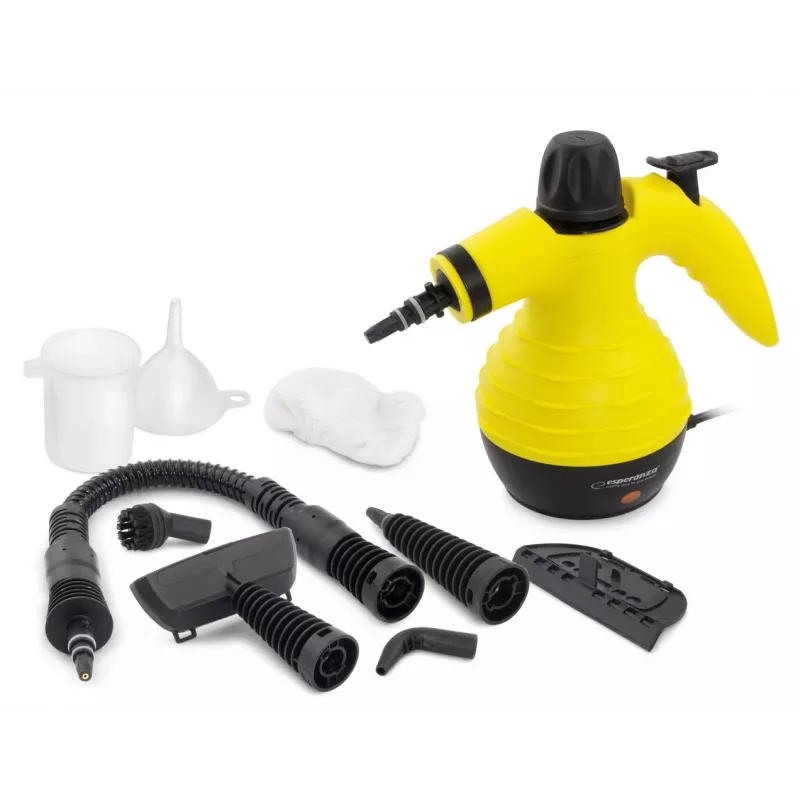 Limpa-vapor portátil ESPERANZA EHS001 — 0,35 L, 900 W, 3 bar, 115 °C, 40 g/min, inclui escovas para chão/estofos/escova