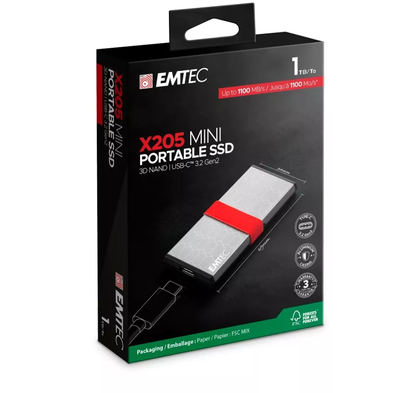 Emtec X205 Mini 1 TB USB Type-C USB 3.2 Gen 2x2 prateado