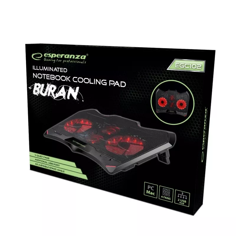 Esperanza EGC102 Buran base de arrefecimento gaming para portátil, 2000 rpm, preta