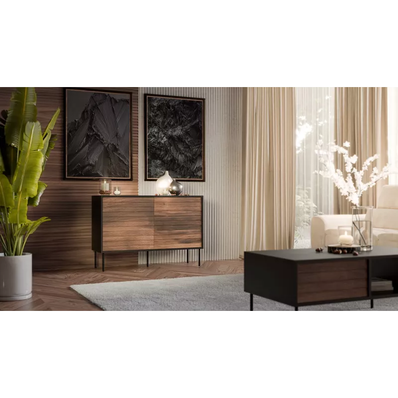 Cómoda cama meble CORTINA 1D3S 120x40x81 cm, preto/nogueira, 3 gavetas, aglomerado