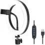 LogiLink AA0151 Anel de luz LED para smartphones, Ø 200 mm, 3 modos de cor, regulável, rosca de tripé de 1/4 de polegada, com suporte para smartphone, USB, cabo de 1,8 m, preto