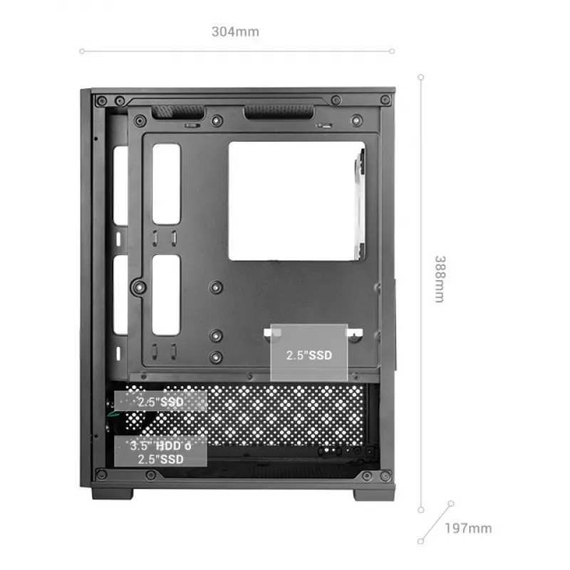 Caixa de PC Mini-Tower TACENS Mars Gaming MC-SE2 — Mini-ITX / Micro-ATX, preto, janela lateral, fonte de alimentação inferior, suporta 2x2,5 polegadas + 1x3,5 polegadas