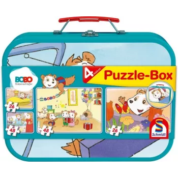 Bobo Siebenschläfer Caixa de puzzles em mala de metal (2x 26 peças, 2x 48 peças)