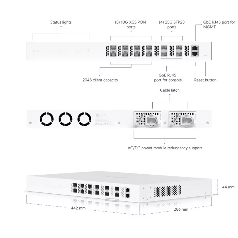 Switch gerido Ubiquiti UISP-FIBER-OLT-XGS 10 Gbit/s 1U