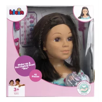Cabeça de styling KLEIN Mia 5201 com cabelo realista e acessórios para praticar penteados