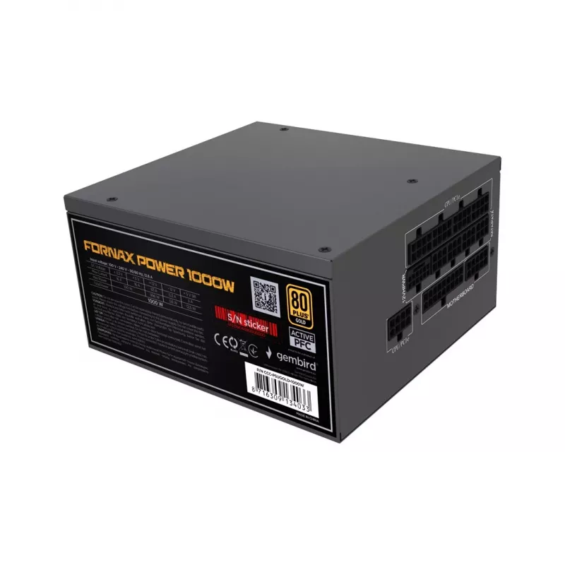 Gembird CCC-PSUGOLD-1000W fonte de alimentação Fornax Power 1000W PFC ativo ventoinha 12cm 80+Gold