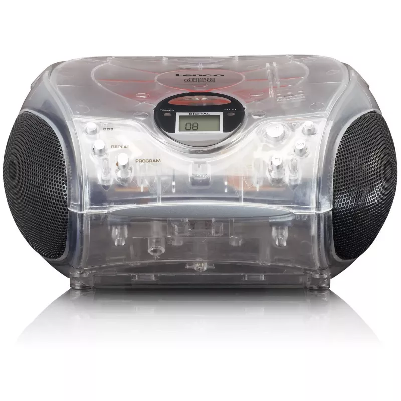 Rádio portátil com leitor de CD Lenco SCD-24TR — FM, saída de 4W, LCD, antena telescópica, alimentação por rede/pilhas, 6 pilhas C