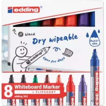Marcador de quadro branco Edding 4-363-8-S2999, cores sortidas, ponta 1–5 mm, pack de 8