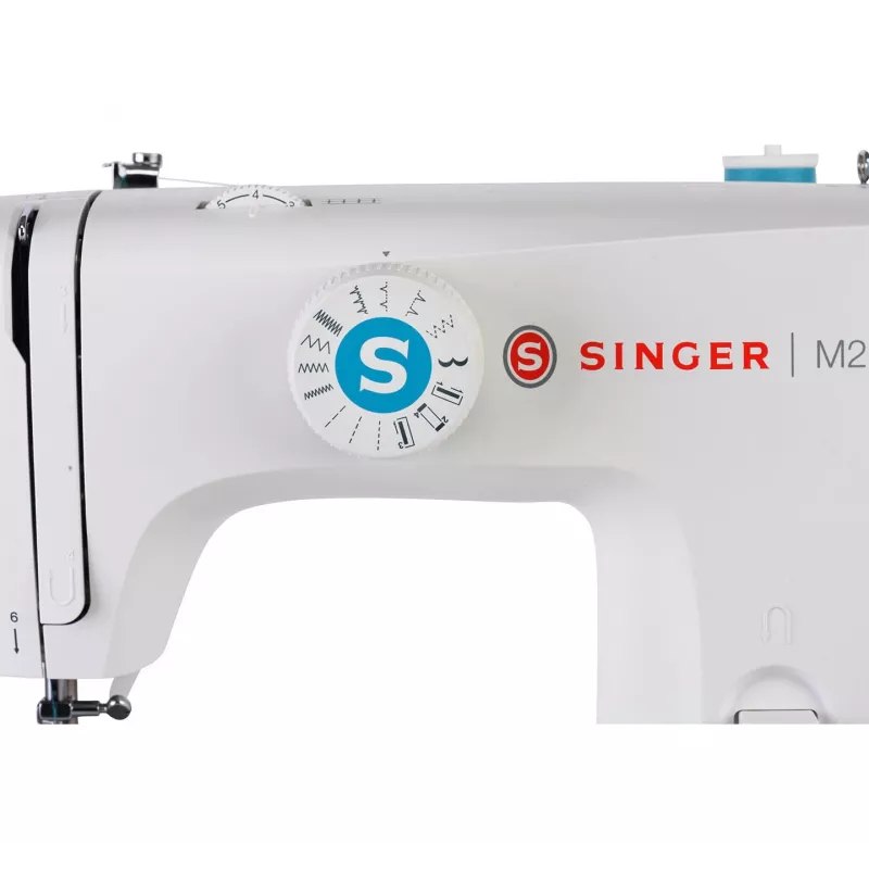 Máquina de costura semiautomática SINGER M2105 – 8 pontos, casa de botão em 4 passos, braço livre, elétrica, branca