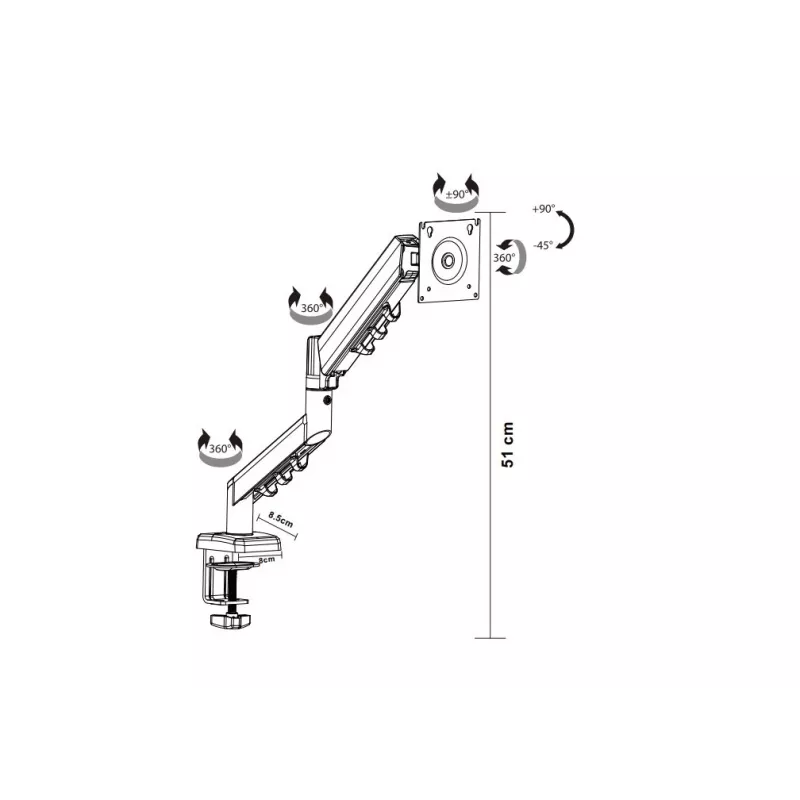 Suporte para monitor com mola a gás TB MG3 para ecrãs até 26 polegadas, máx. 10 kg, VESA 100x100