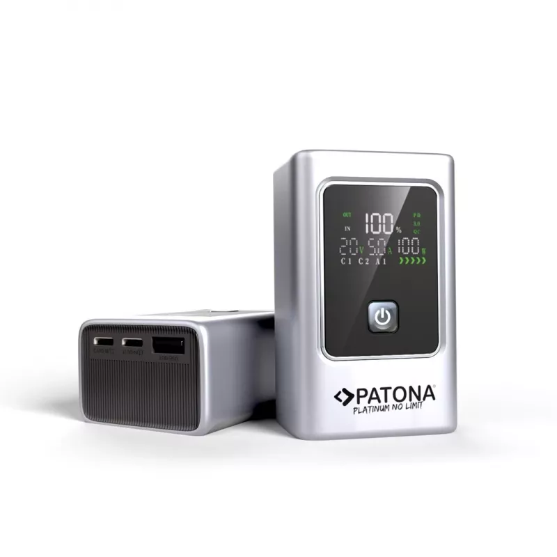 Powerbank PATONA Platinum Luxury One PD35 | 10000mAh | PD 35W | USB-C + USB-A prateado, preto