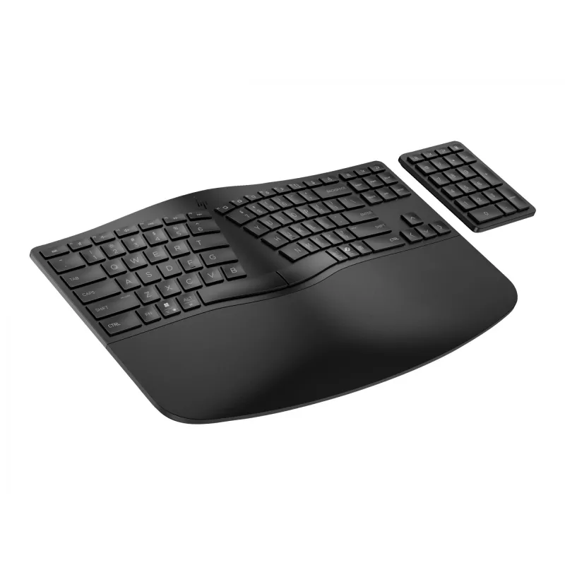 HP 960 Teclado ergonómico sem fios, tamanho completo (100%), sem fios, RF Wireless + Bluetooth, membrana, preto