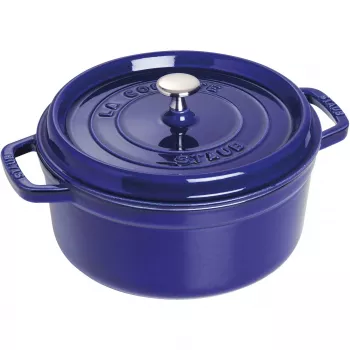 Cocotte em ferro fundido Staub 26 cm redonda, azul-escuro