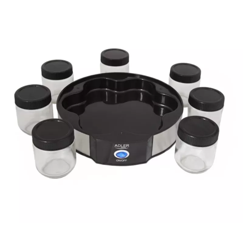 Iogurteira Adler AD 4476 — 7 frascos, 42 °C, 20 W, cinzento/preto/transparente