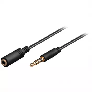 Wentronic Goobay cabo de extensão de jack 3,5 mm, preto, 1,5 m – ficha jack 3,5 mm (4 polos, estéreo) > conector fêmea jack 3,5 mm (4 polos, estéreo) (62478)