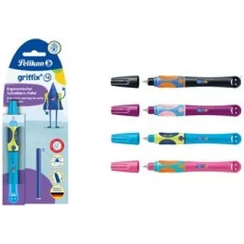 Pelikan griffix® caneta de tinta permanente para destros - preto néon - preto - sistema de cartuchos - azul - plástico - aço inoxidável - destros (820349)