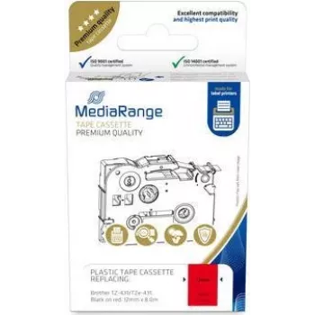 Cassete de fita plástica MediaRange Brother TZ-431 12mm 8m preto sobre vermelho