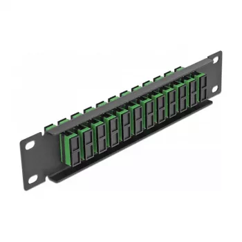 Patch panel de fibra ótica DeLOCK 10 polegadas 12 portas SC duplex verde 1U preto
