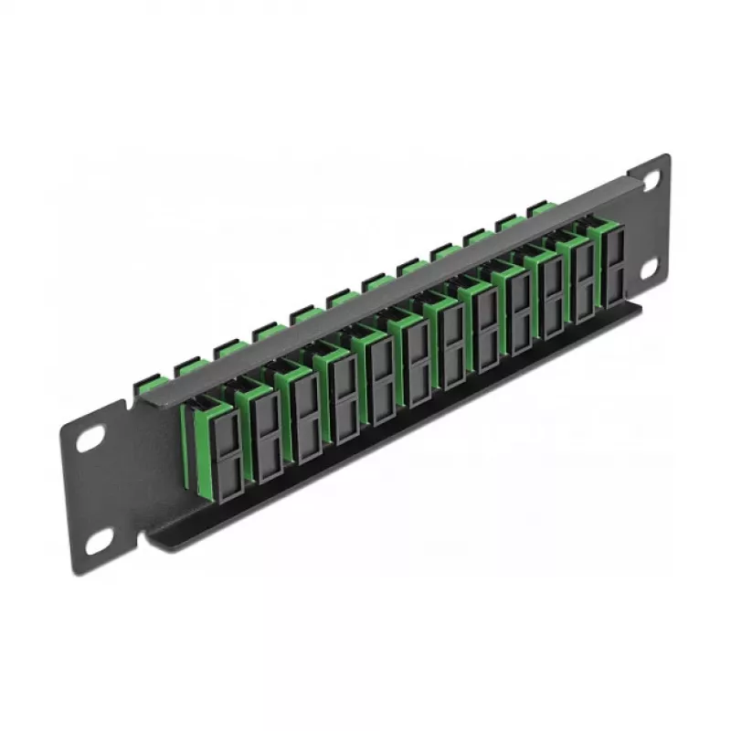 Patch panel de fibra ótica DeLOCK 10 polegadas 12 portas SC duplex verde 1U preto