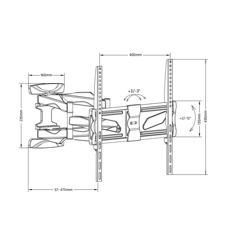 Suporte de TV de parede MACLEAN MC-781 para ecrãs de 66–177,8 cm (26–70 polegadas), inclinável -12–2°, VESA 100x100–400x400, carga máx. 45 kg, preto