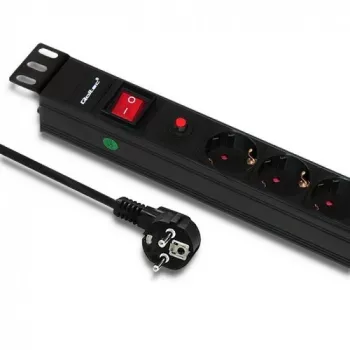 Qoltec 53993 PDU para rack de 19 polegadas 1U com proteção contra sobretensões, 6x Schuko, 16 A, 2 m, preto