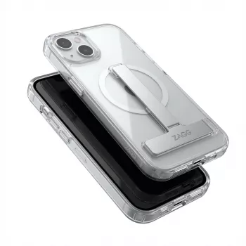 Capa protetora GUAN para Apple iPhone 16 Plus — Parte traseira em vidro temperado 10H com suporte integrado, transparente prateado