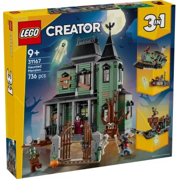 Brinquedo de construção LEGO Creator 3-in-1 modelo Casa Assombrada 31167 – 736 peças, 3 modelos, 5 minifiguras