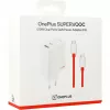 Fonte de alimentação ONEPLUS SUPERVOOC 120W carregador com cabo dual-port, 120 W de potência total, 1x USB-C + 1x USB-A, 100–240 V, 145 g, branco