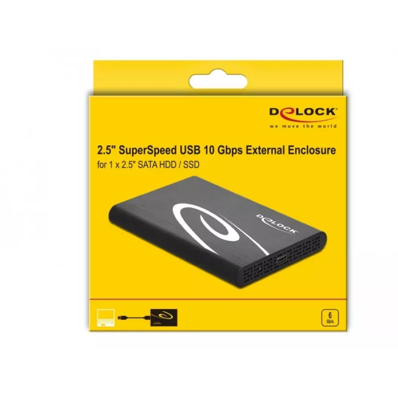 Caixa HDD/SSD DeLOCK 42610 caixa externa para HDD/SSD SATA de 2,5 polegadas