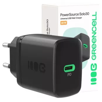 Fonte de alimentação Green Cell PowerSource Solo30 30W preta — carregador USB-C de porta única