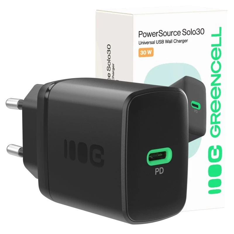 Fonte de alimentação Green Cell PowerSource Solo30 30W preta — carregador USB-C de porta única