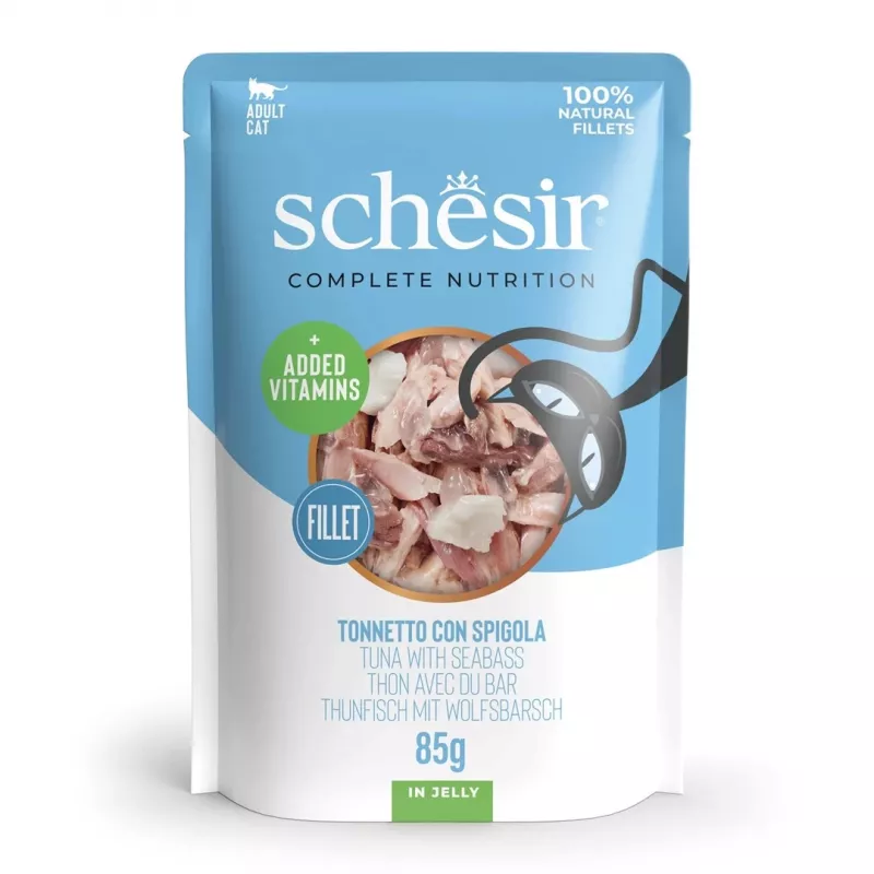SCHESIR em Gelatina Atum com Robalo - Alimento húmido para gatos - 85 g